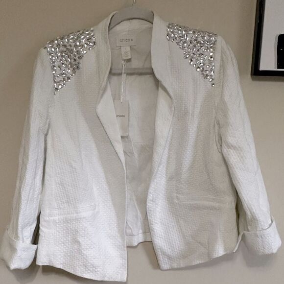 NWT Chico’s Rhinestone Open Front Blazer - Picture 1 of 11